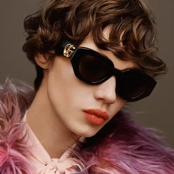 NEW Gucci GG1421S 001 Black Grey Cat Eye Women Sunglasses GG 1421S